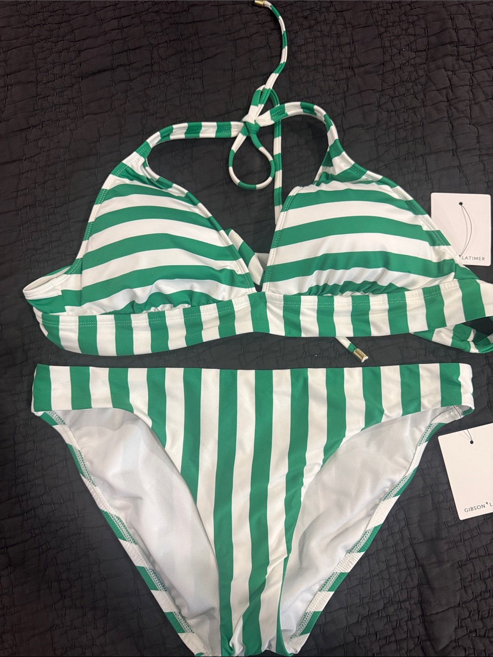 Gibson Latimer Green and White Striped Bikini Set